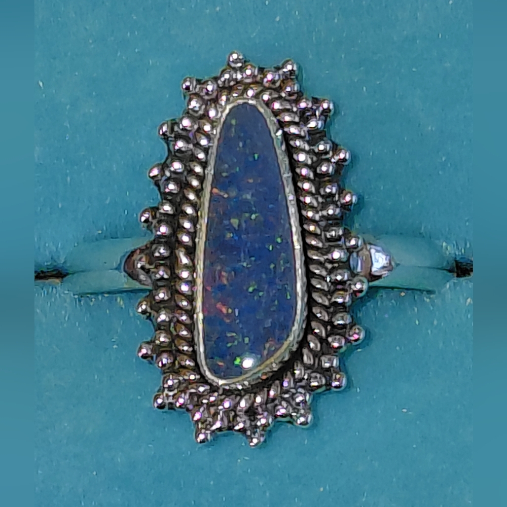 Sterling Silver Australian Opal Teardrop Ring Size 6.75 - Picture 2 of 14